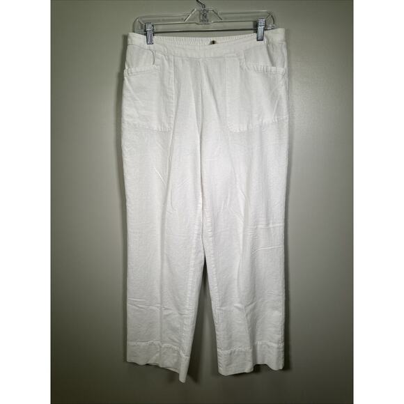 Soft Surroundings‎ Pants Womens M White Wide Leg Pull-On Casual Beach Preppy - Picture 1 of 8